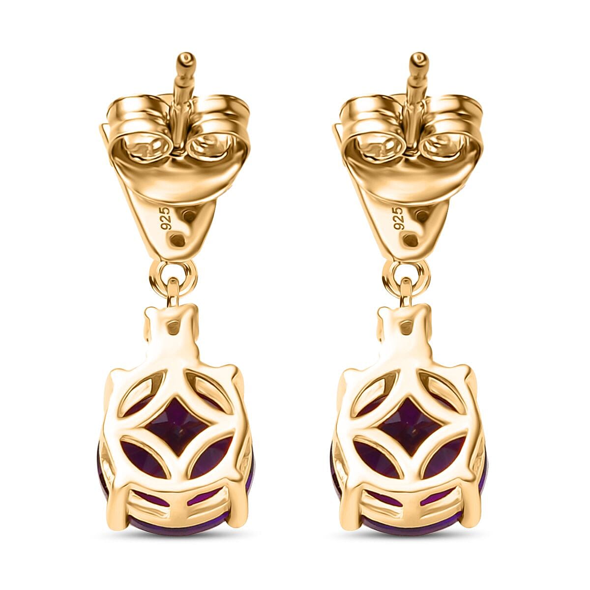 Natural Moroccan Amethyst &amp; White Zircon Blossom Drops Solitaire Stud Push Post Earring in 18K Vermeil Yellow Gold Plated Sterling Silver 2.97 Ct. 8165925 5