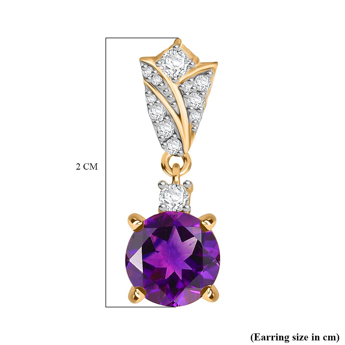 Natural Moroccan Amethyst &amp; White Zircon Blossom Drops Solitaire Stud Push Post Earring in 18K Vermeil Yellow Gold Plated Sterling Silver 2.97 Ct. 8165925 6