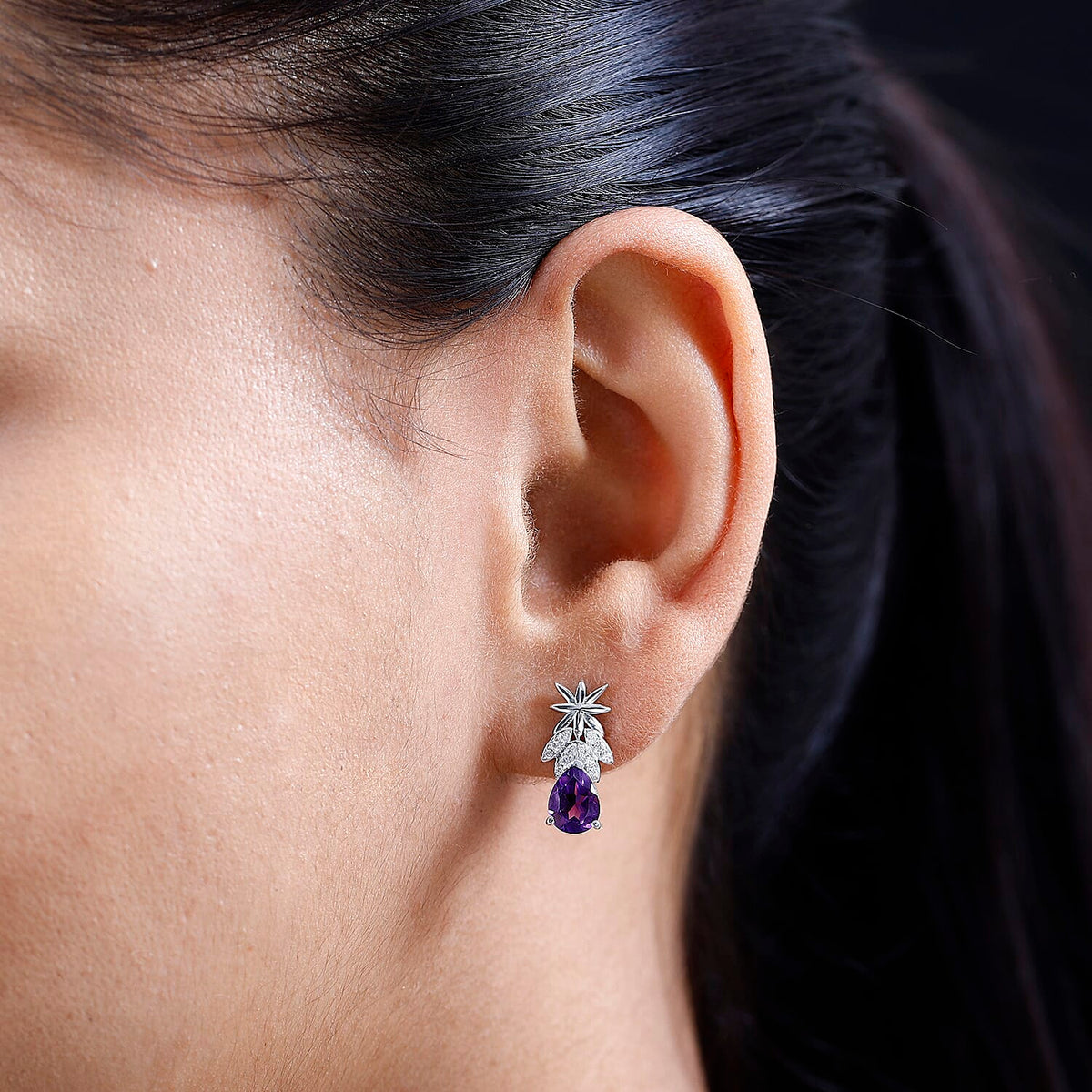 Moroccan Amethyst &amp; Natural Zircon Tear Drop Earrings in Platinum Overlay Sterling Silver 2.26 Ct. 7693068 2