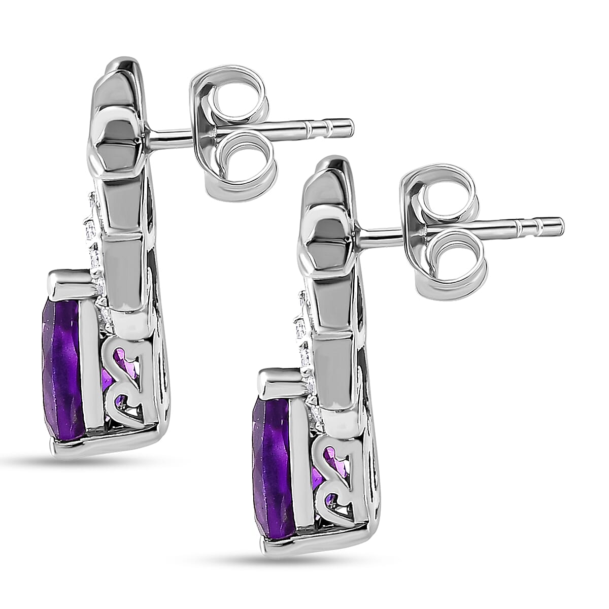 Moroccan Amethyst &amp; Natural Zircon Tear Drop Earrings in Platinum Overlay Sterling Silver 2.26 Ct. 7693068 3