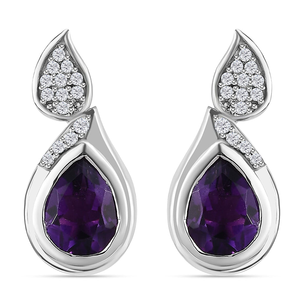 Moroccan Amethyst & Natural Zircon Earrings in Platinum Overlay Sterling Silver 2.30 Ct.
