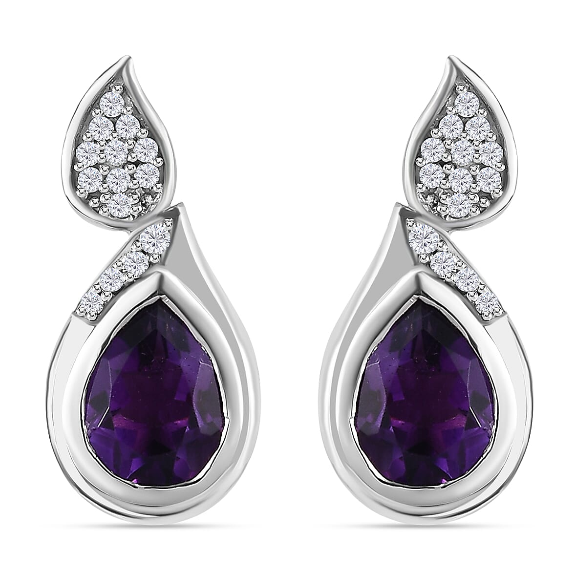 Moroccan Amethyst &amp; Natural Zircon Earrings in Platinum Overlay Sterling Silver 2.30 Ct. 7698528 0
