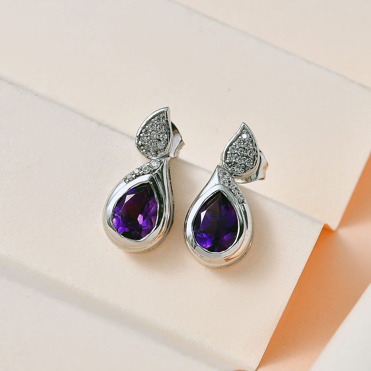 Moroccan Amethyst &amp; Natural Zircon Earrings in Platinum Overlay Sterling Silver 2.30 Ct. 7698528 1