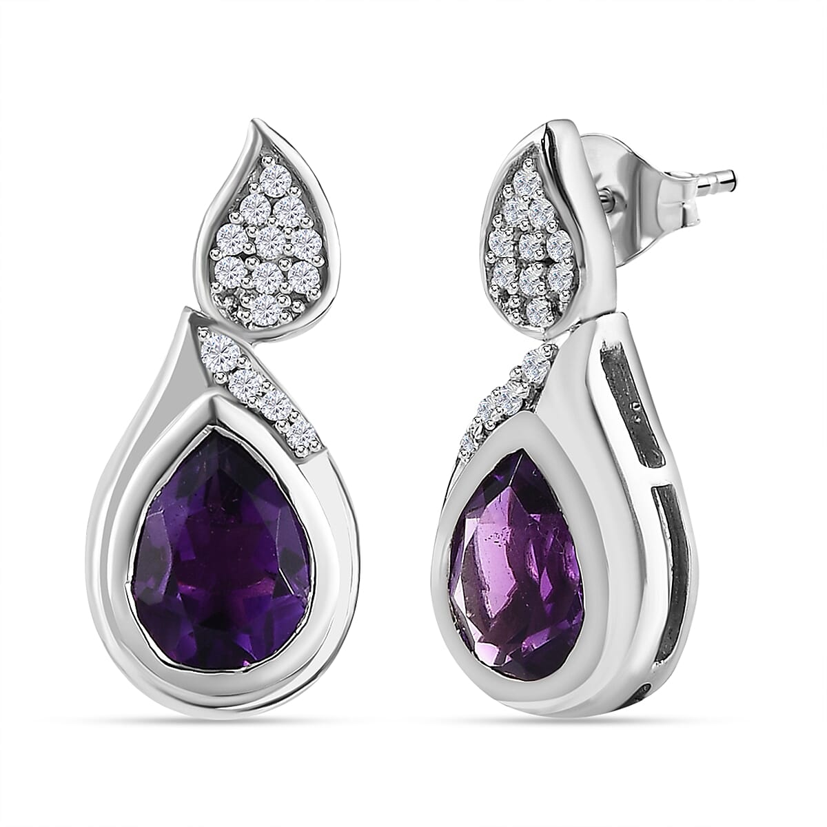 Moroccan Amethyst &amp; Natural Zircon Earrings in Platinum Overlay Sterling Silver 2.30 Ct. 7698528 3