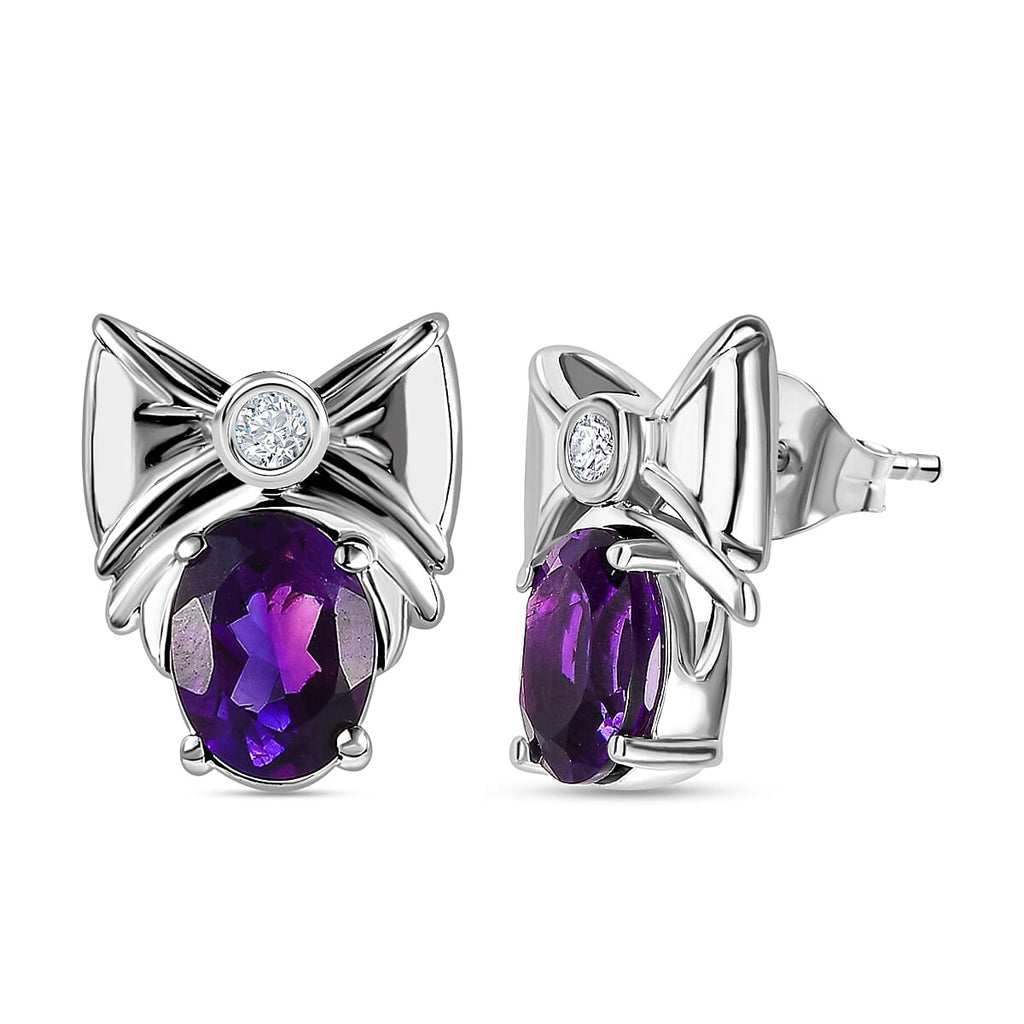 Moroccan Amethyst & Natural Zircon Earrings in Platinum Overlay Sterling Silver 2.44 Ct.