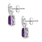 Natural Moroccan Amethyst & White Zircon Blooming Butterfly Stud Push Post Earring in Rhodium Overlay Sterling Silver 2.43 Ct.