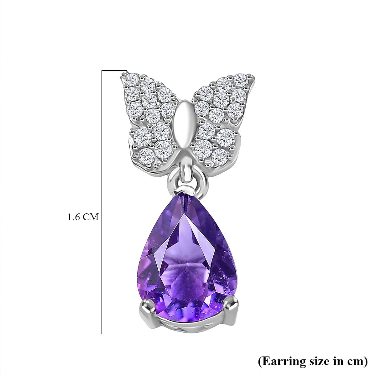Natural Moroccan Amethyst &amp; White Zircon Blooming Butterfly Stud Push Post Earring in Rhodium Overlay Sterling Silver 2.43 Ct. 8164976 6