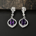 Natural Moroccan Amethyst & White Zircon Timeless Grace Stud Push Post Earring in Rhodium OverlaySterling Silver 1.68 Ct.