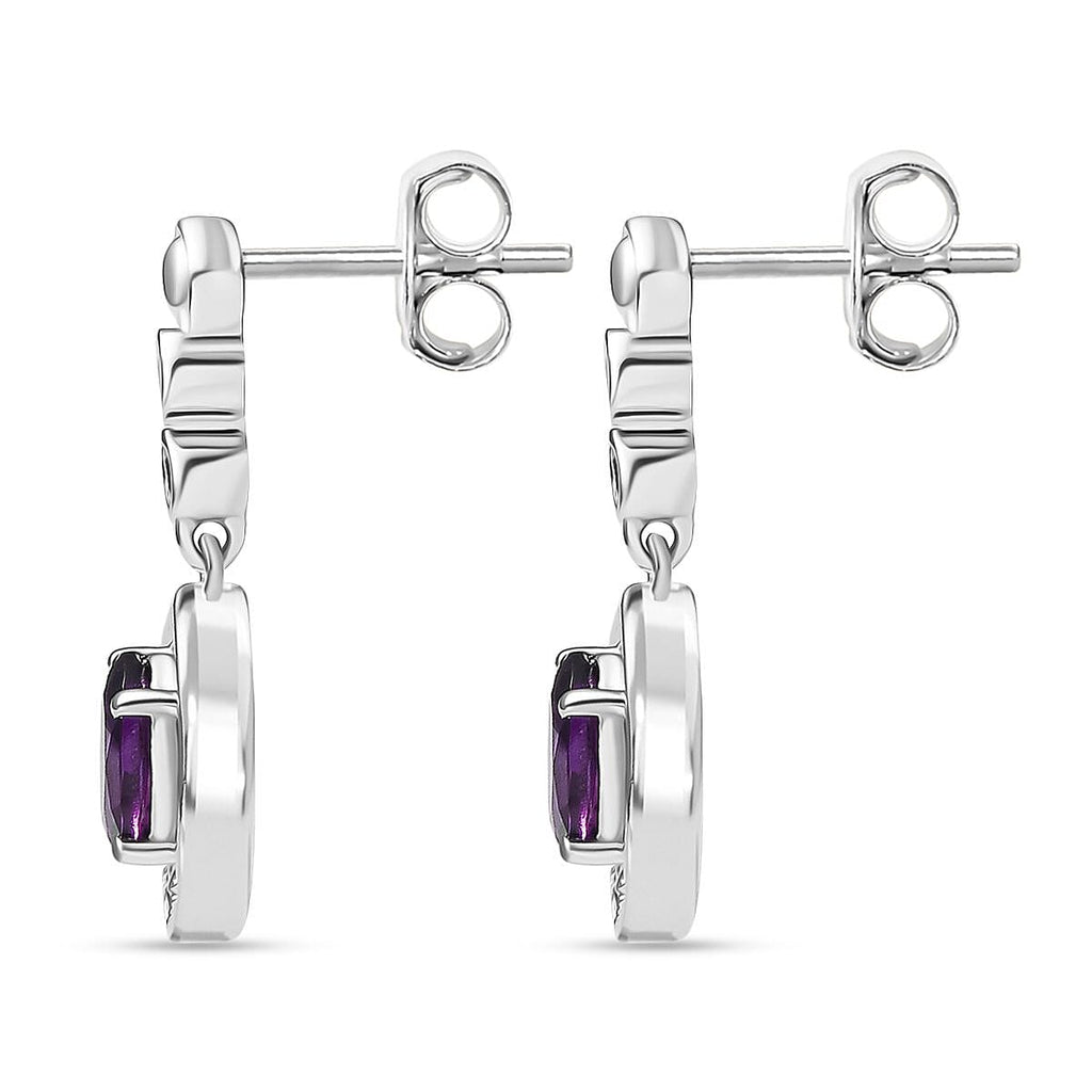 Natural Moroccan Amethyst & White Zircon Timeless Grace Stud Push Post Earring in Rhodium OverlaySterling Silver 1.68 Ct.
