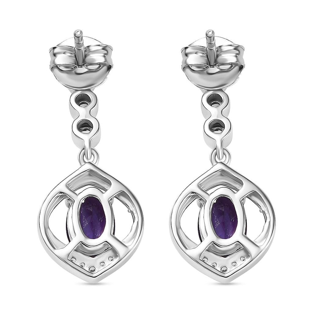 Natural Moroccan Amethyst & White Zircon Timeless Grace Stud Push Post Earring in Rhodium OverlaySterling Silver 1.68 Ct.