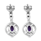 Natural Moroccan Amethyst & White Zircon Timeless Grace Stud Push Post Earring in Rhodium OverlaySterling Silver 1.68 Ct.
