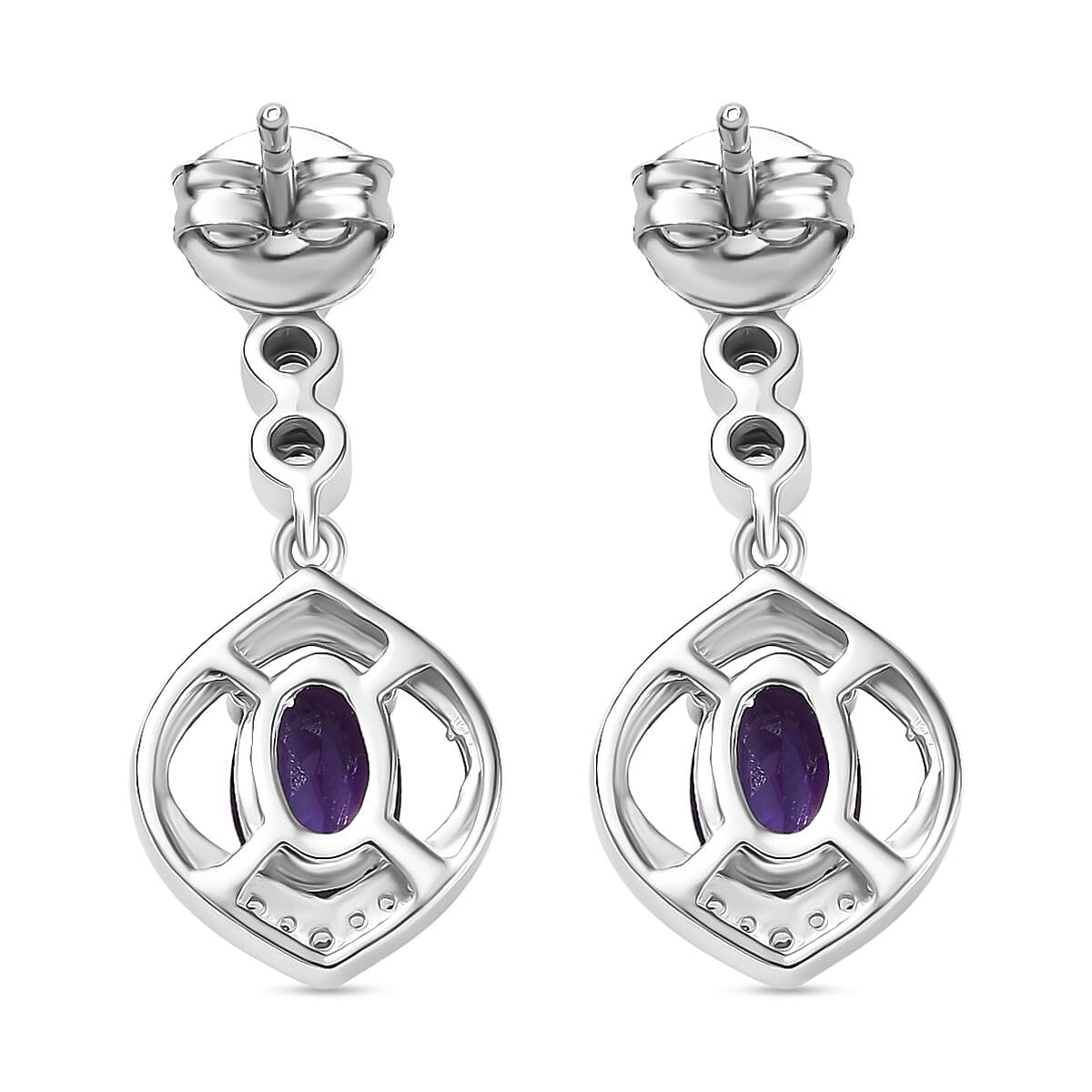Natural Moroccan Amethyst &amp; White Zircon Timeless Grace Stud Push Post Earring in Rhodium OverlaySterling Silver 1.68 Ct. 8164978 5