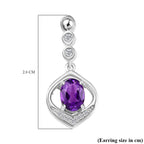 Natural Moroccan Amethyst & White Zircon Timeless Grace Stud Push Post Earring in Rhodium OverlaySterling Silver 1.68 Ct.