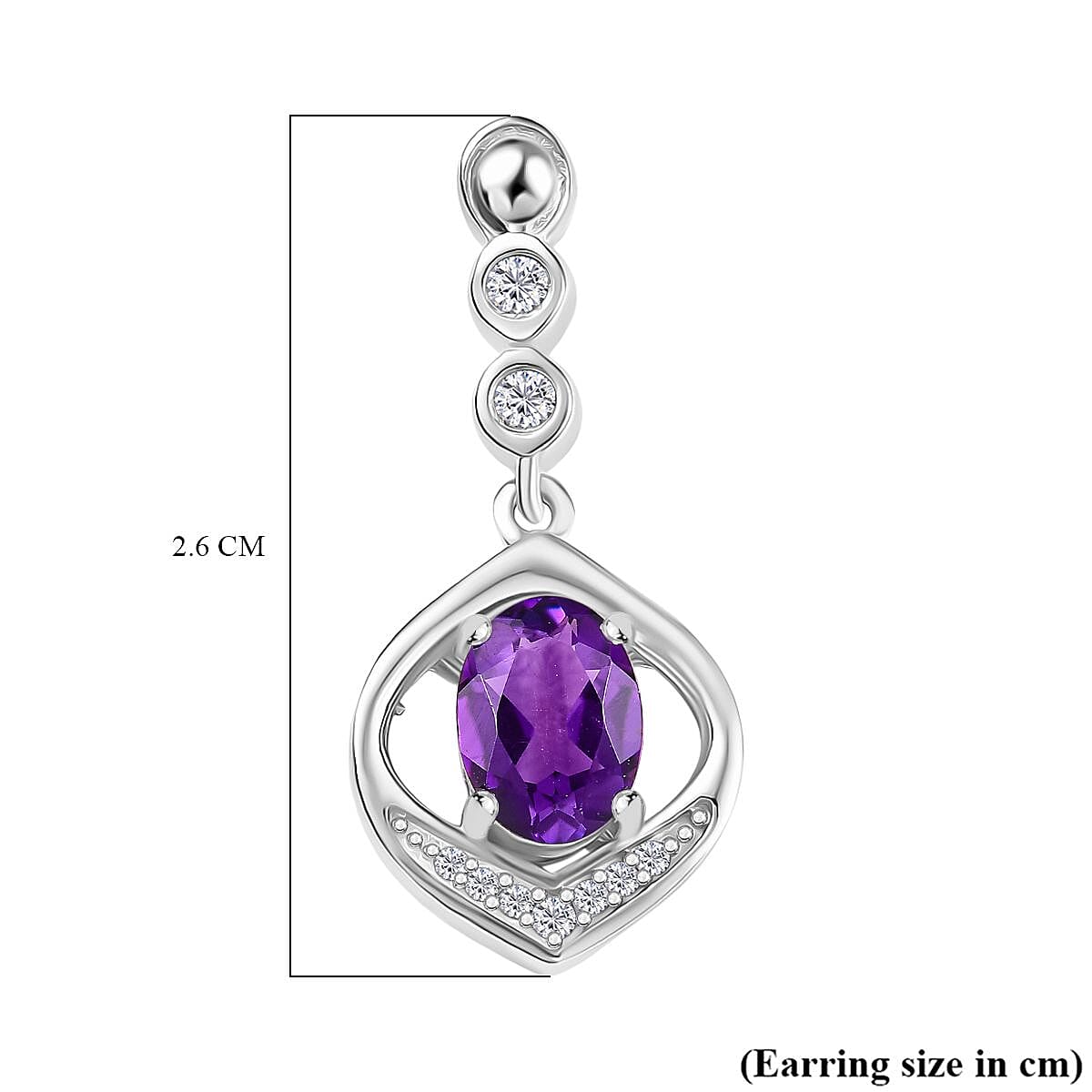 Natural Moroccan Amethyst &amp; White Zircon Timeless Grace Stud Push Post Earring in Rhodium OverlaySterling Silver 1.68 Ct. 8164978 6