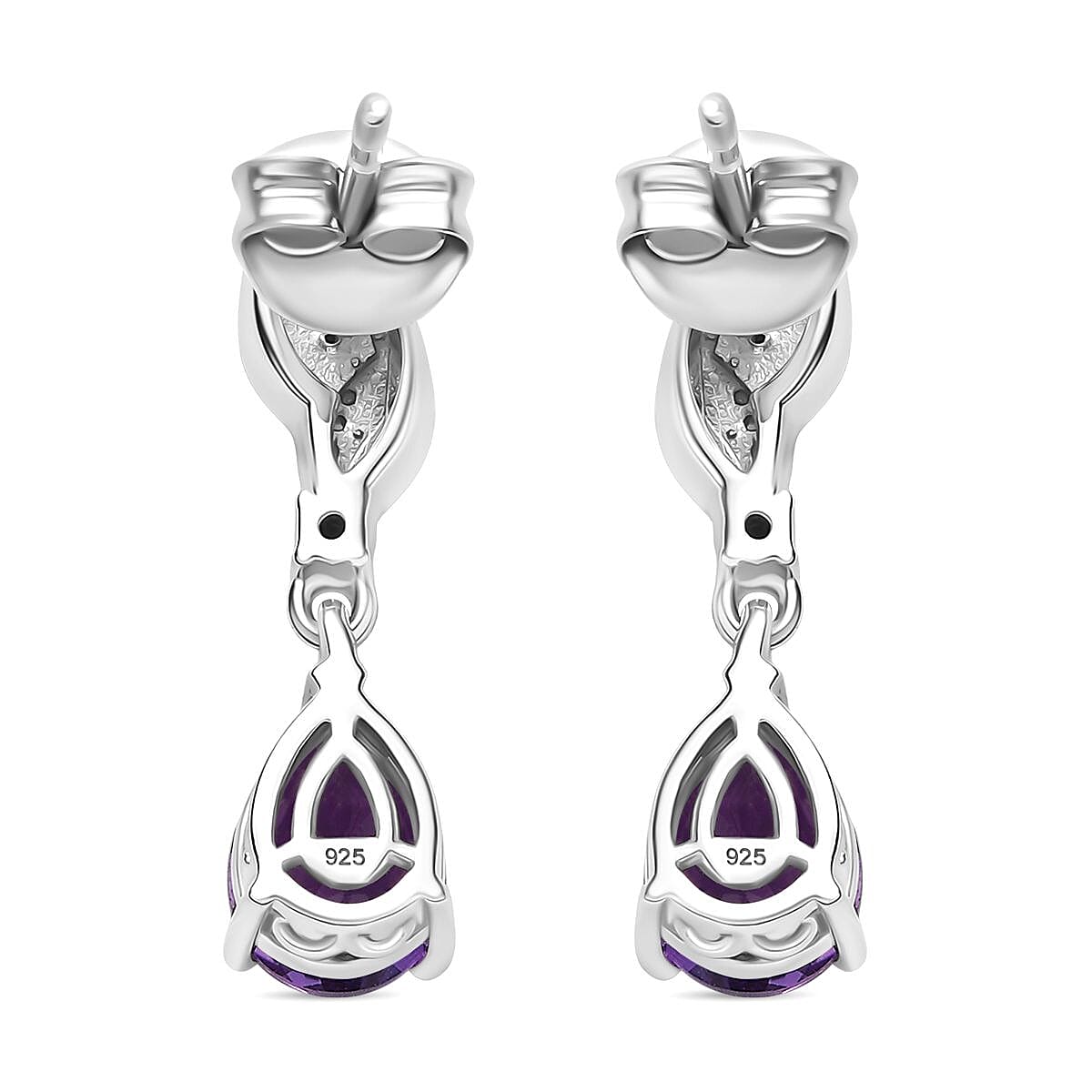 Natural Moroccan Amethyst &amp; White Zircon Leaf Dew Stud Push Post Earring in Rhodium Overlay Sterling Silver 2.40 Ct. 8165187 5