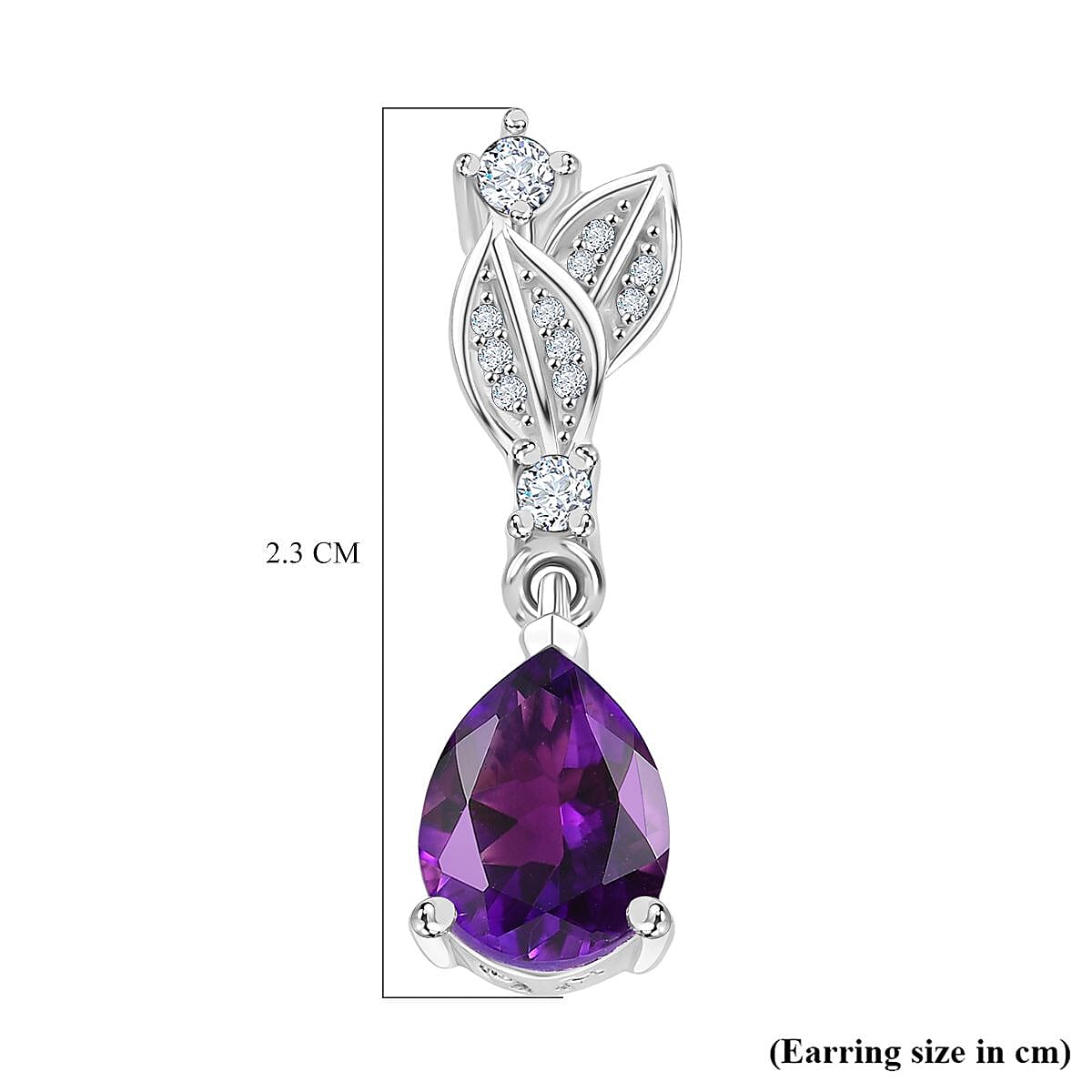 Natural Moroccan Amethyst &amp; White Zircon Leaf Dew Stud Push Post Earring in Rhodium Overlay Sterling Silver 2.40 Ct. 8165187 6