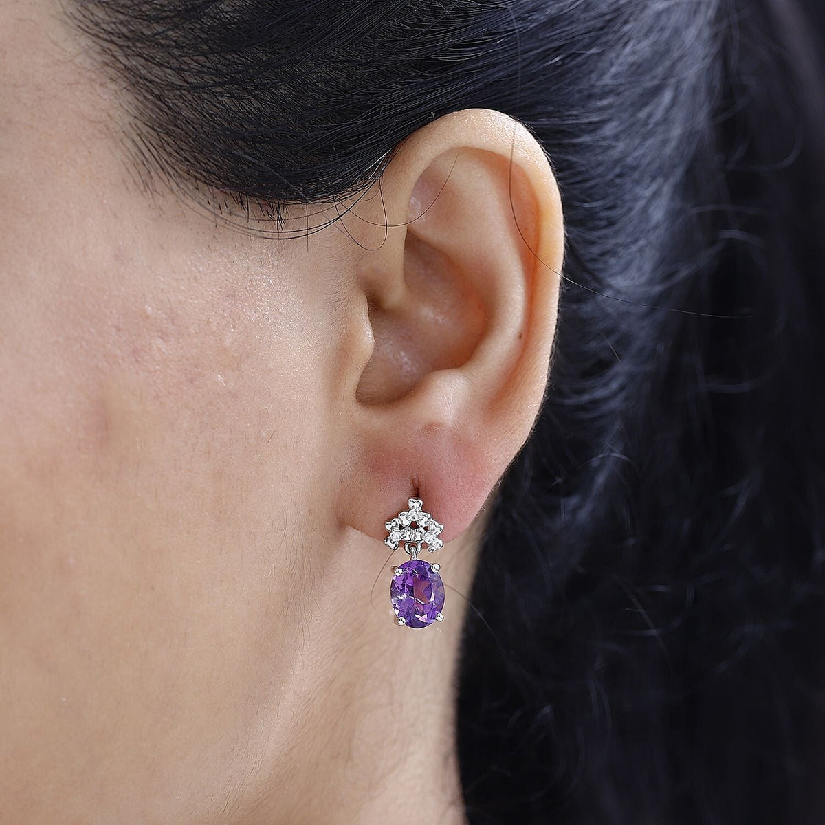 Moroccan Amethyst and Natural Zircon Floral Drop Earrings in Rhodium Plated Sterling Silver 3.68 Ct 7807625 3