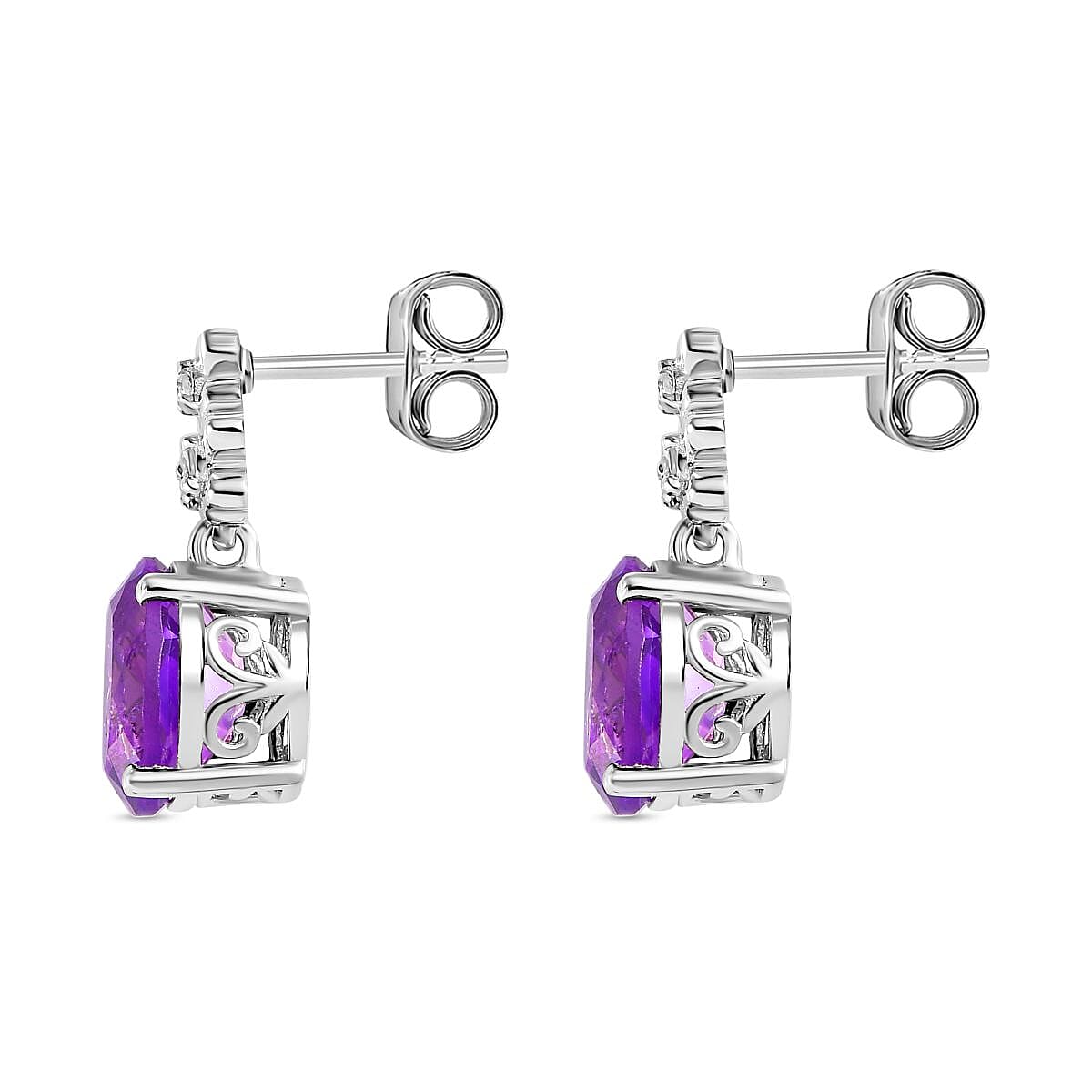 Moroccan Amethyst and Natural Zircon Floral Drop Earrings in Rhodium Plated Sterling Silver 3.68 Ct 7807625 5