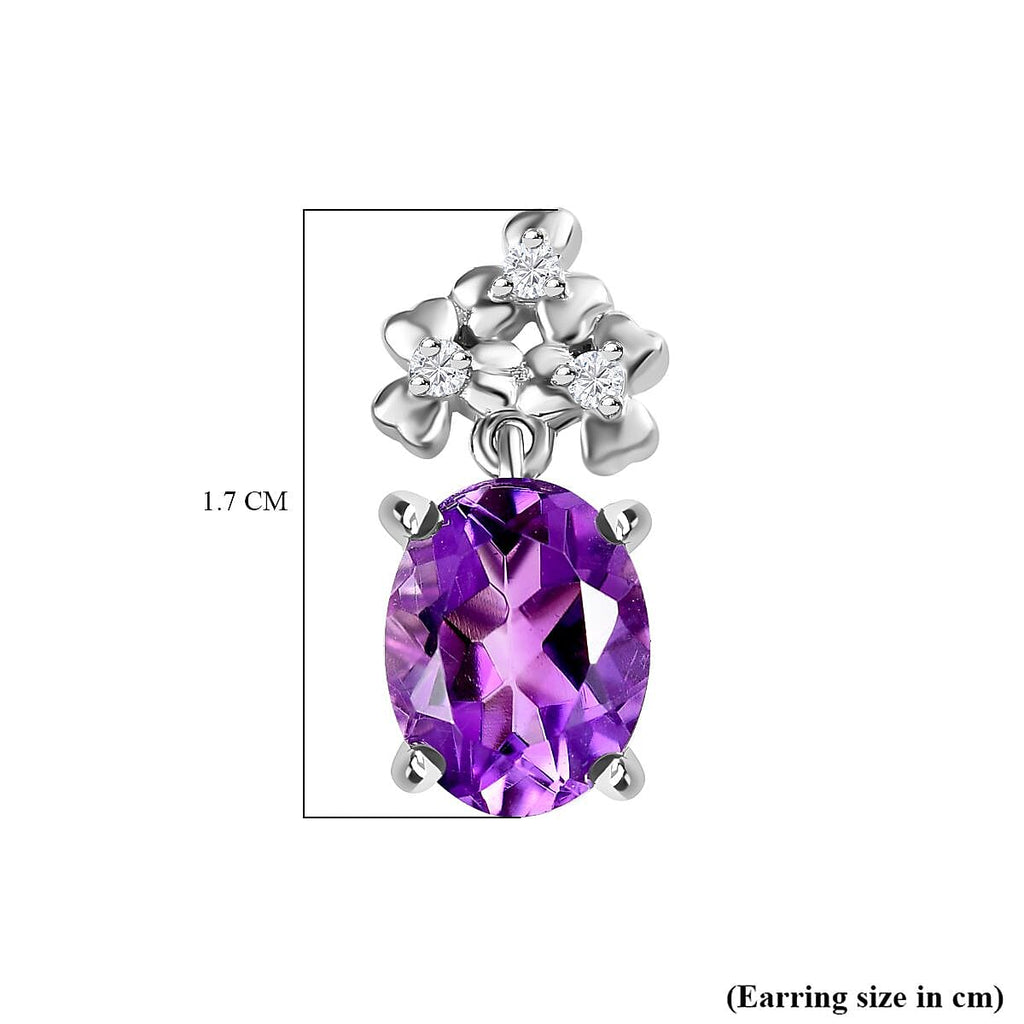 Moroccan Amethyst & Natural Zircon Stud Earrings in Rhodium Overlay Sterling Silver 3.68 Ct