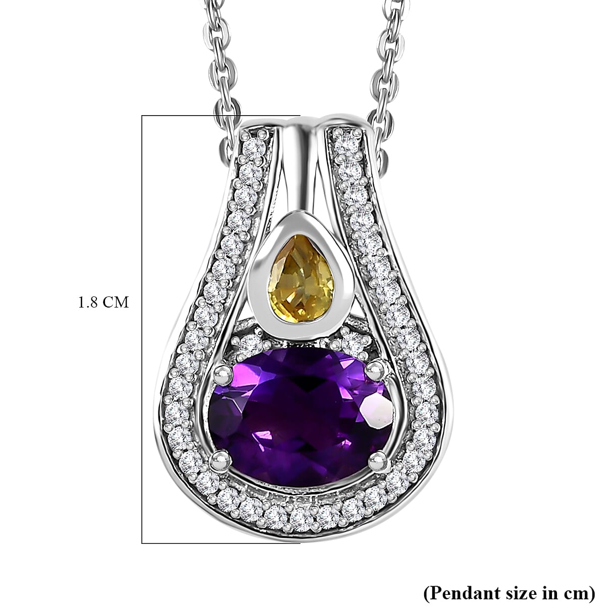 Moroccan Amethyst, Natural Zircon &amp; Yellow Sapphire Pendant with Chain (Size 20) in Platinum Overlay Sterling Silver 1.77 Ct. 4244680 5