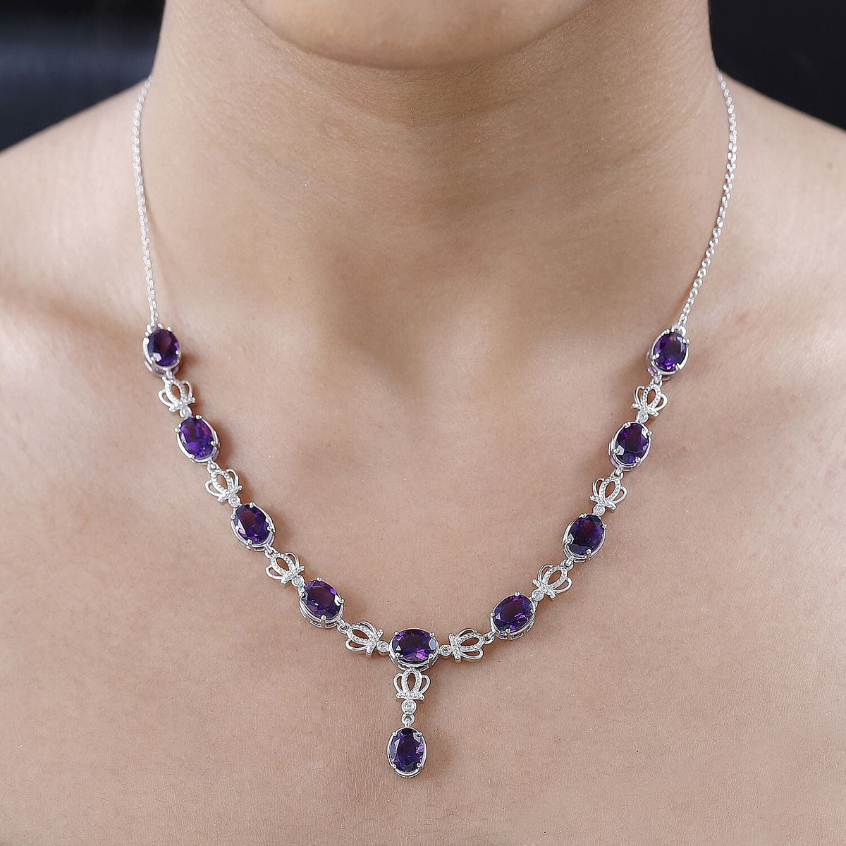 Moroccan Amethyst and Natural Zircon Necklace (Size - 20) in Platinum Overlay Sterling Silver 11.90 Ct, 7582206 2