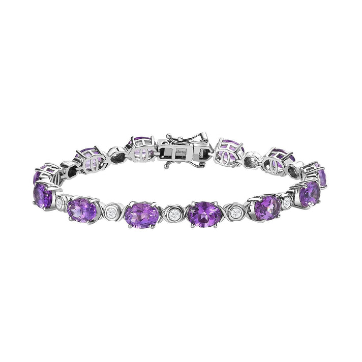 Moroccan Amethyst and Natural Zircon Station Bracelet (Size - 8) in Platinum Overlay Sterling Silver 7582520 1