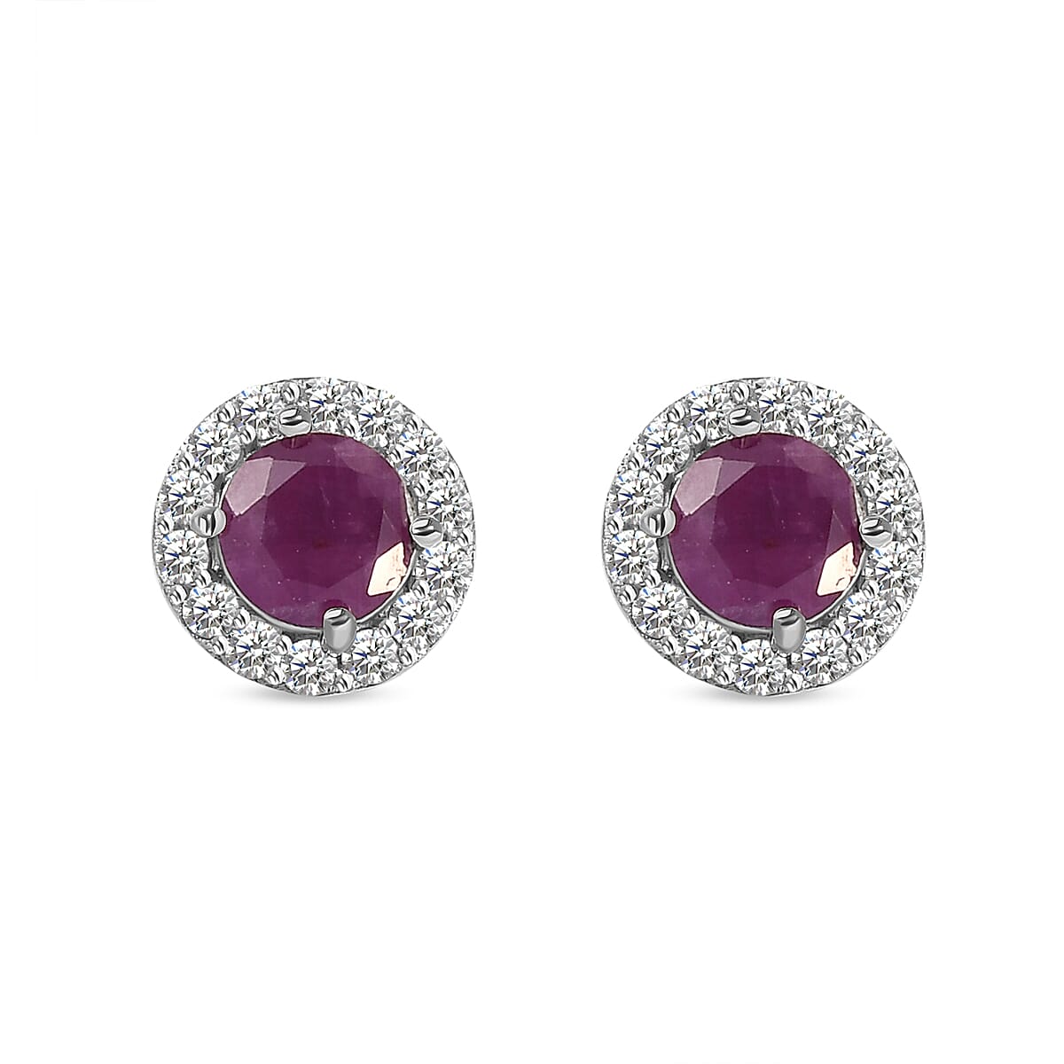 Moroccan Ruby and Natural Cambodian Zircon Stud Earrings in Platinum Plated Sterling Silver 8716081 0