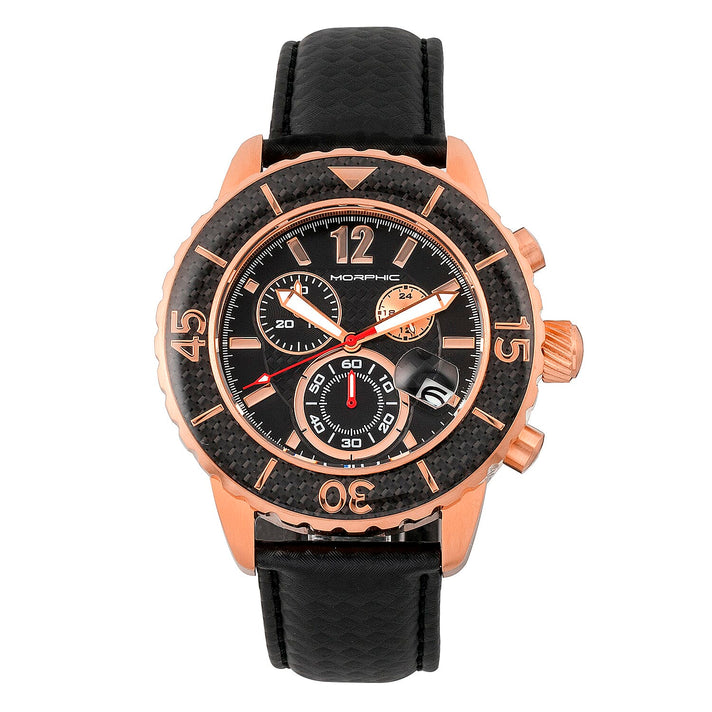 Morphic M51 Series Quartz Movt. 10ATM WR Black Dial with Rose Case Mens Watch with Black Leather Strap 8072035 1