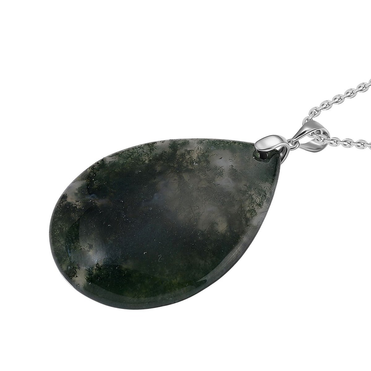 Natural Moss Agate Pendant with Chain (Size 20) with Lobster Clasp in Rhodium Overlay Sterling Silver 50.00 Ct. 4409370 3