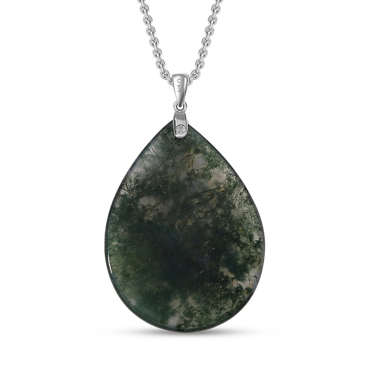 Natural Moss Agate Pendant with Chain (Size 20) with Lobster Clasp in Rhodium Overlay Sterling Silver 50.00 Ct. 4409370 4