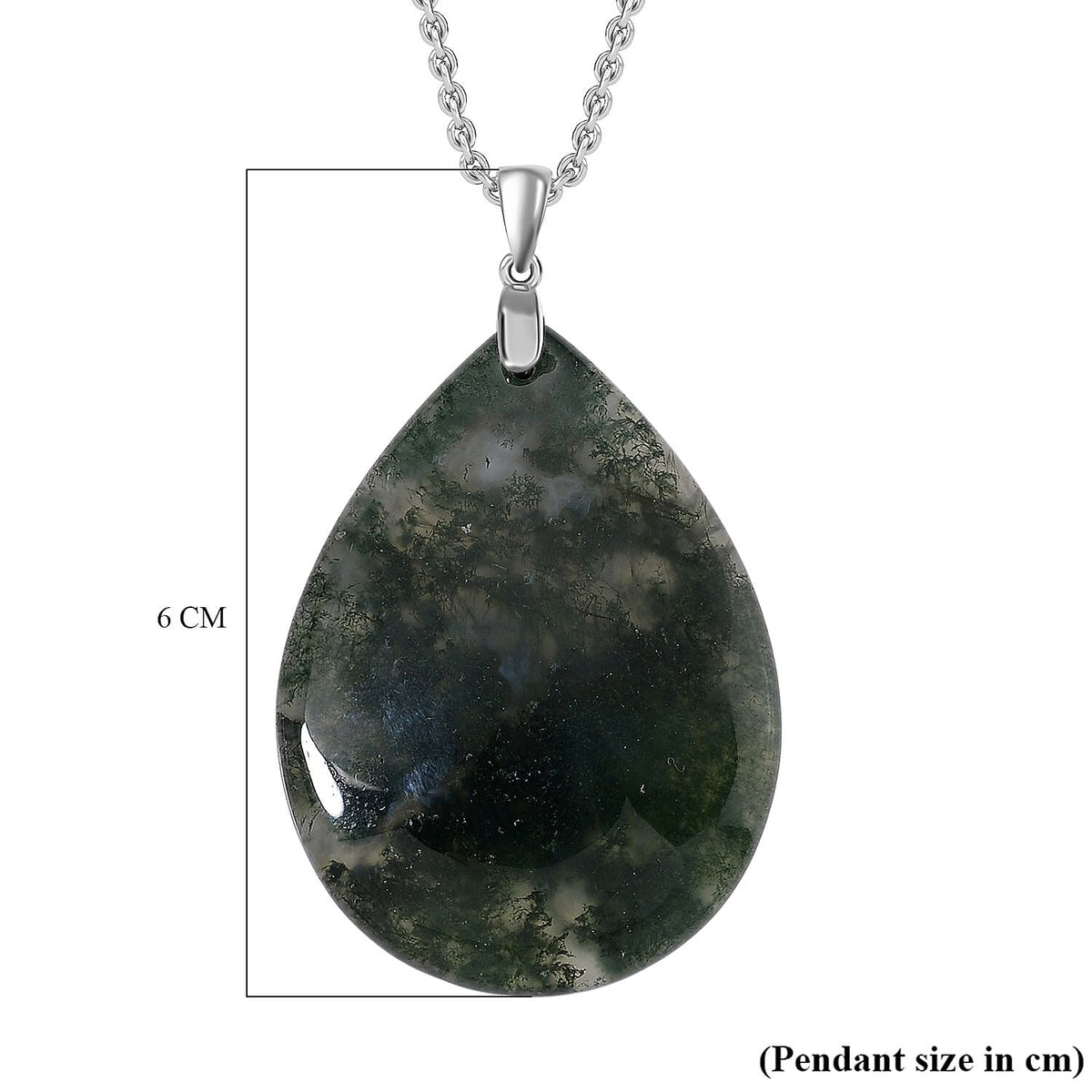 Natural Moss Agate Pendant with Chain (Size 20) with Lobster Clasp in Rhodium Overlay Sterling Silver 50.00 Ct. 4409370 6