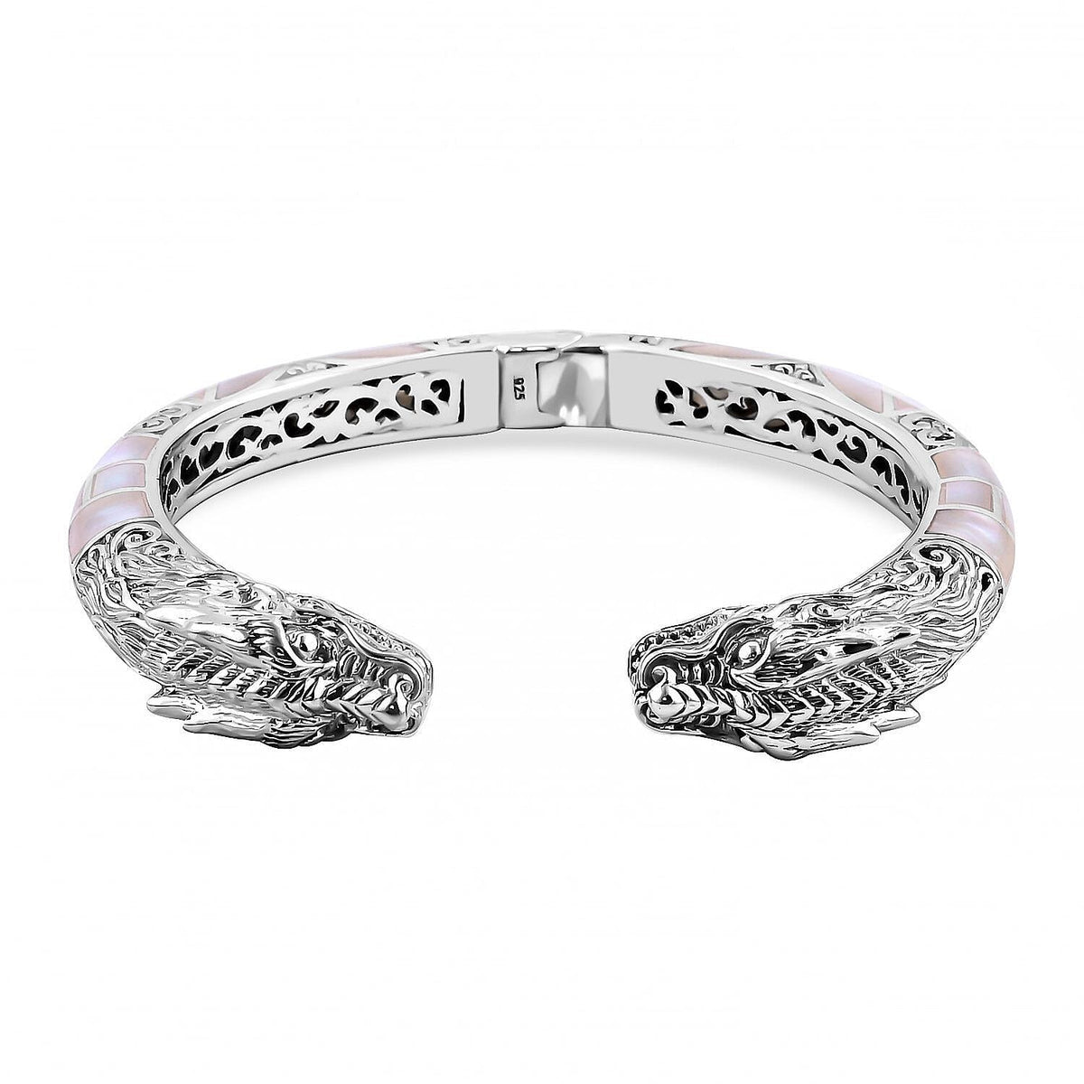 Royal Bali Collection - Artisan Crafted Mother Of Pearl Dragon Cuff Bangle (Size 7.5) in Sterling Silver 7702704 0