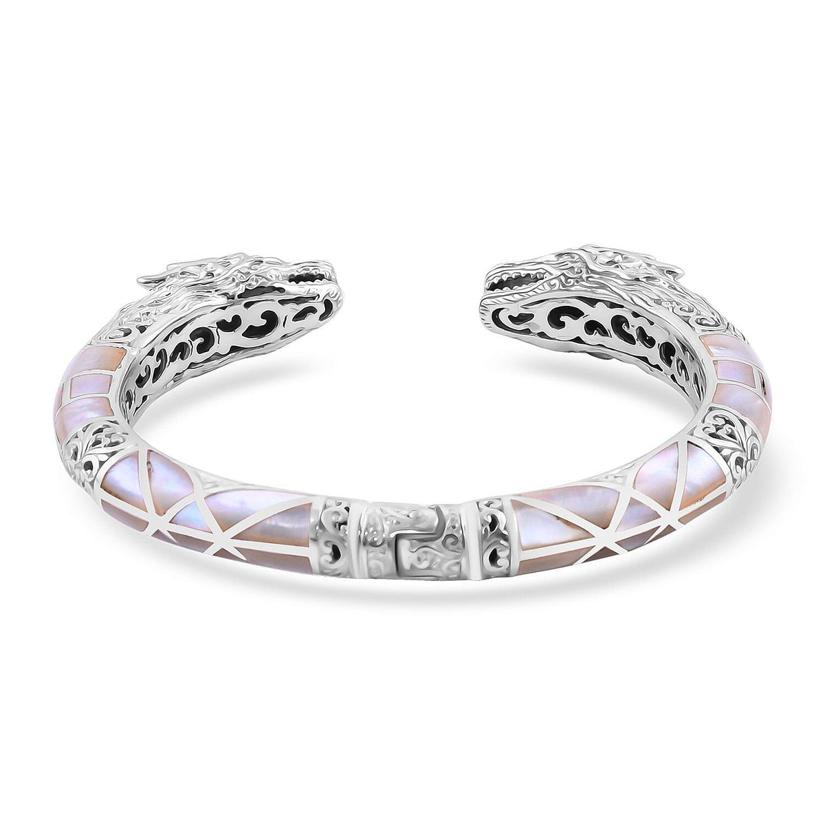 Royal Bali Collection - Artisan Crafted Mother Of Pearl Dragon Cuff Bangle (Size 7.5) in Sterling Silver 7702704 5
