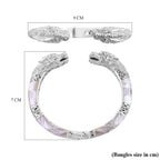 Royal Bali Collection - Artisan Crafted Mother Of Pearl Cuff Bangle (Size 7.5) Sterling Silver, Silver Wt. 45.5 Gms