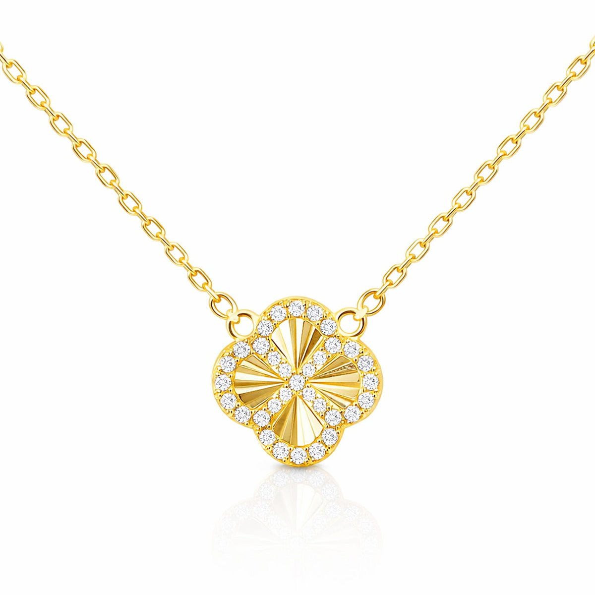 Mother Of Pearl, Cubic Zirconia Clover Reversible Necklace (Size - 17.5 Inch with Ext) with Lobster Clasp in Gold Plated Sterling Silver 8422386 0