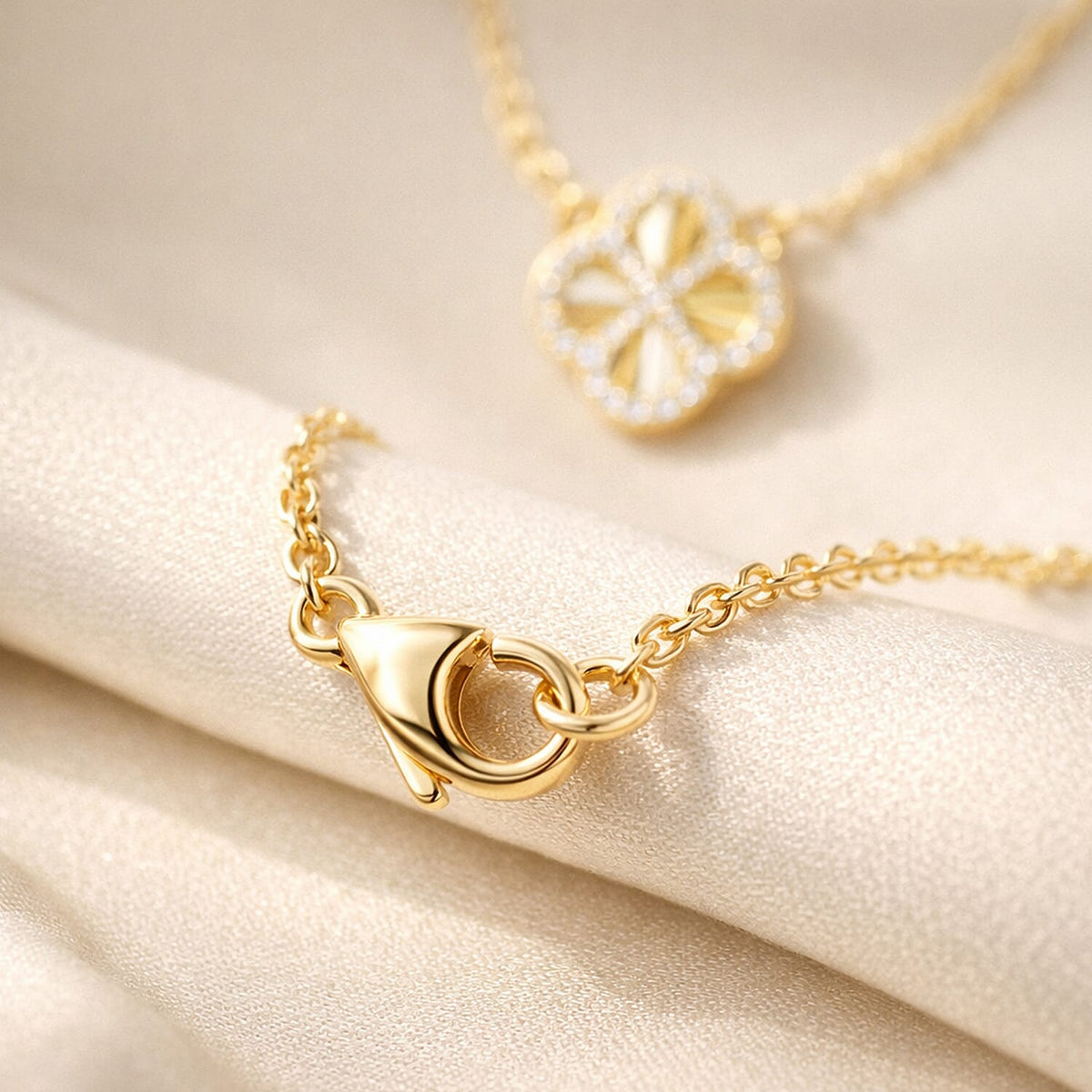 Mother Of Pearl, Cubic Zirconia Clover Reversible Necklace (Size - 17.5 Inch with Ext) with Lobster Clasp in Gold Plated Sterling Silver 8422386 2