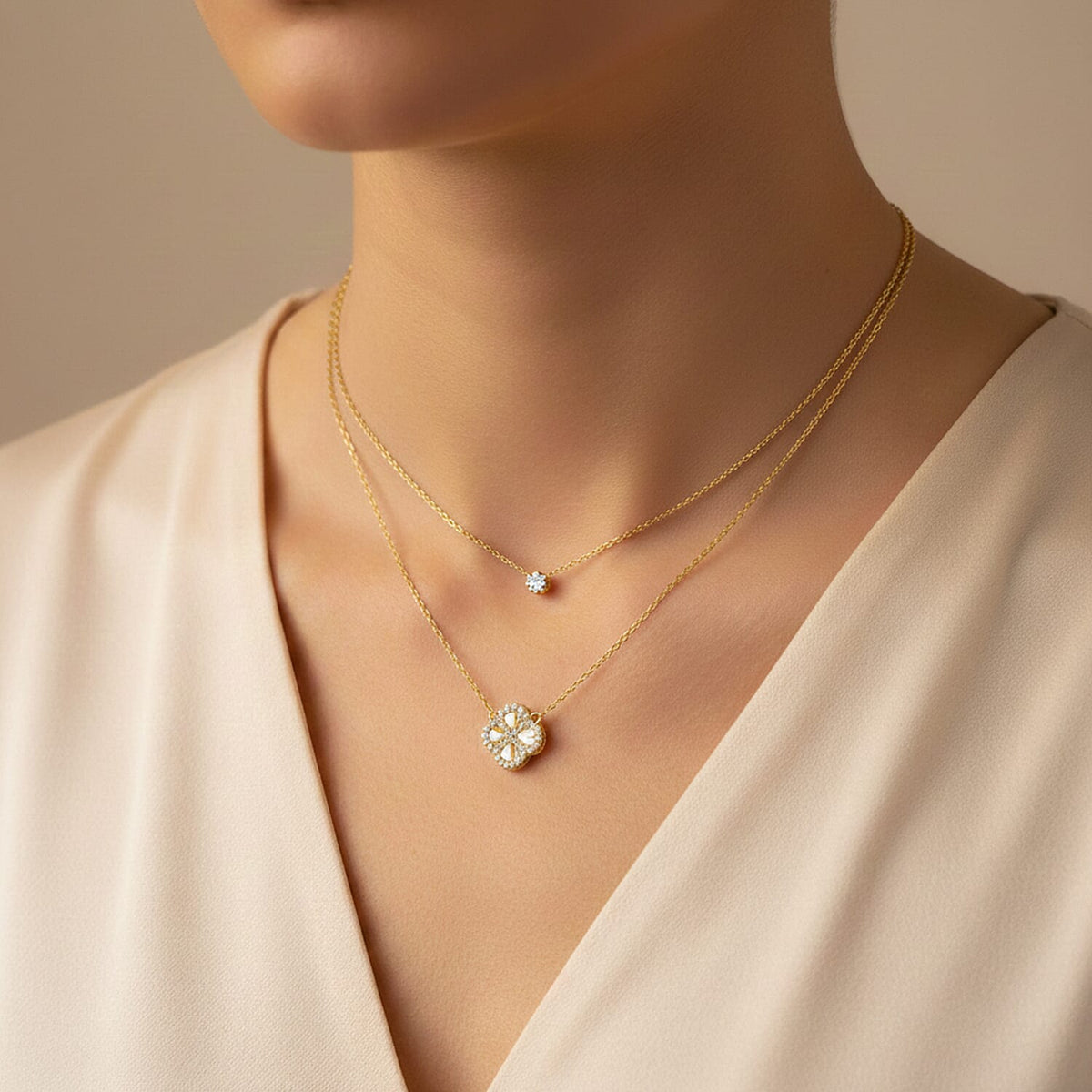 Mother Of Pearl, Cubic Zirconia Clover Reversible Necklace (Size - 17.5 Inch with Ext) with Lobster Clasp in Gold Plated Sterling Silver 8422386 3