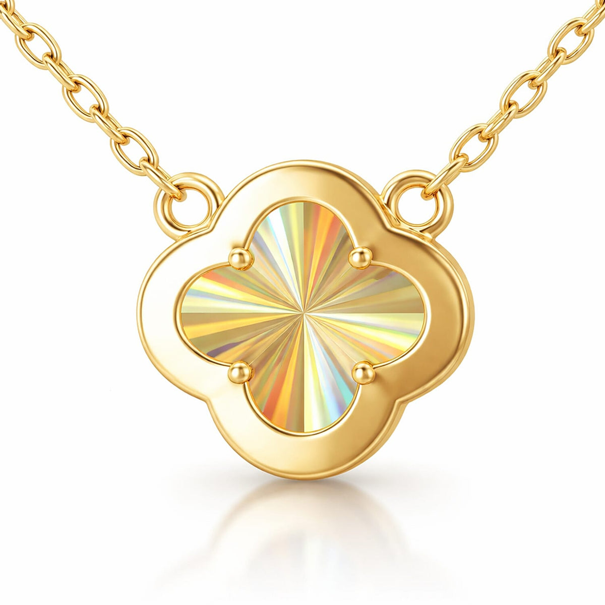 Mother Of Pearl, Cubic Zirconia Clover Reversible Necklace (Size - 17.5 Inch with Ext) with Lobster Clasp in Gold Plated Sterling Silver 8422386 5