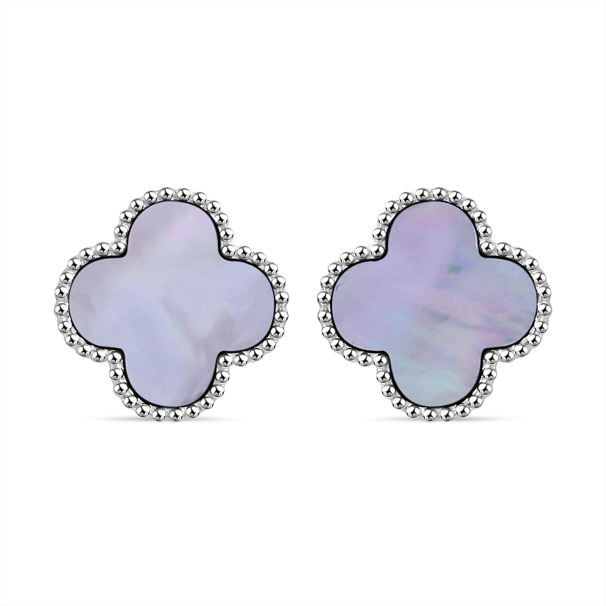 Designer Inspired Mother of Pearl Clover Earrings in Rhodium Overlay Sterling Silver 7813927 0