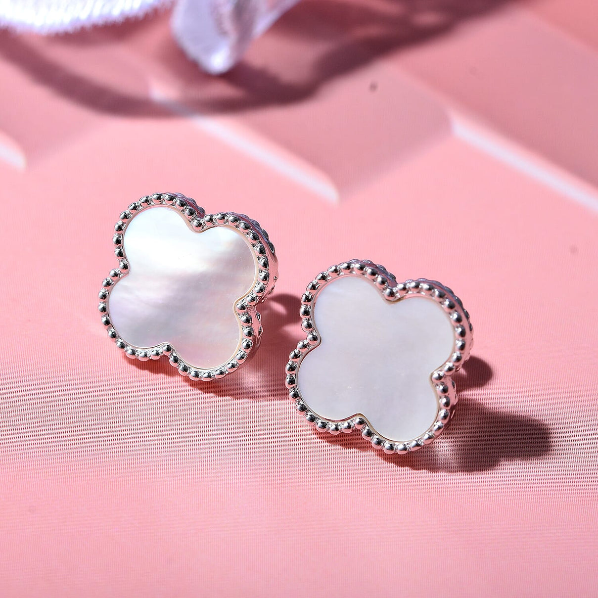 Designer Inspired Mother of Pearl Clover Earrings in Rhodium Overlay Sterling Silver 7813927 1