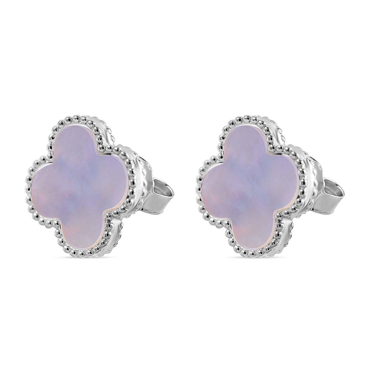 Designer Inspired Mother of Pearl Clover Earrings in Rhodium Overlay Sterling Silver 7813927 3