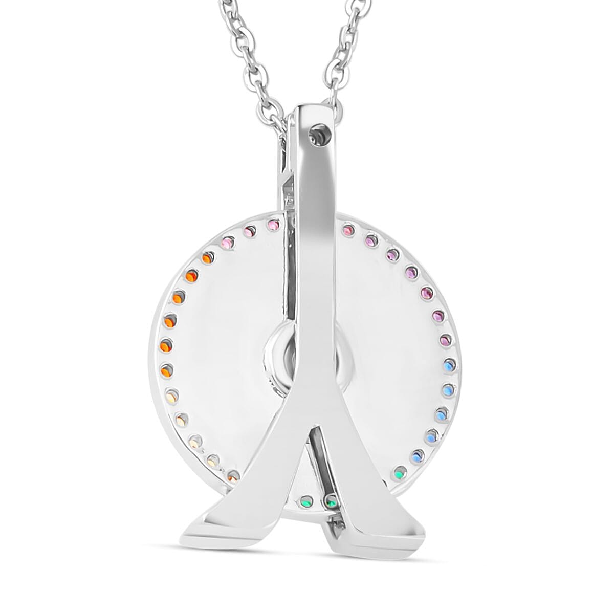 Mother Of Pearl and Simulated Rainbow Sapphire Ferris Wheel Pendant with Chain (Size - 20-2 Inch) in Silver Tone 4127495 4