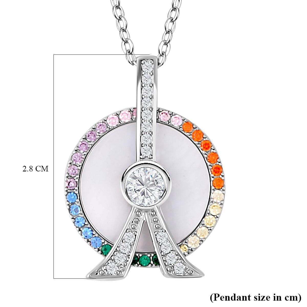 Mother Of Pearl and Simulated Rainbow Sapphire Ferris Wheel Pendant with Chain (Size - 20-2 Inch) in Silver Tone 4127495 5