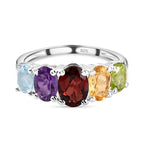Mozambique Garnet, Amethyst & Multi Gemstone Five Stone Ring in Sterling Silver 2.17 Ct.