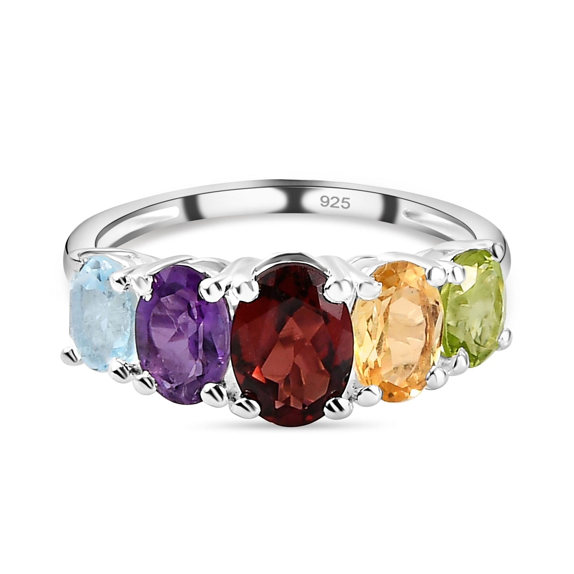Mozambique Garnet, Amethyst &amp; Multi Gemstone Five Stone Ring in Sterling Silver 2.17 Ct. 3605953 0