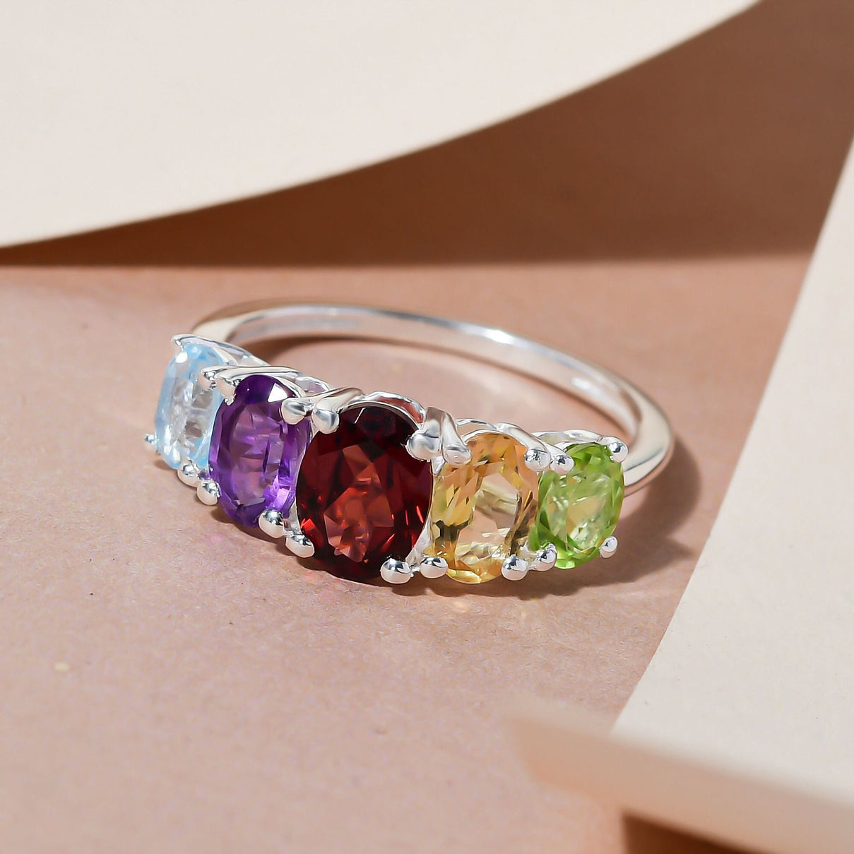 Mozambique Garnet, Amethyst &amp; Multi Gemstone Five Stone Ring in Sterling Silver 2.17 Ct. 3605953 3