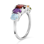 Mozambique Garnet, Amethyst & Multi Gemstone Five Stone Ring in Sterling Silver 2.17 Ct.
