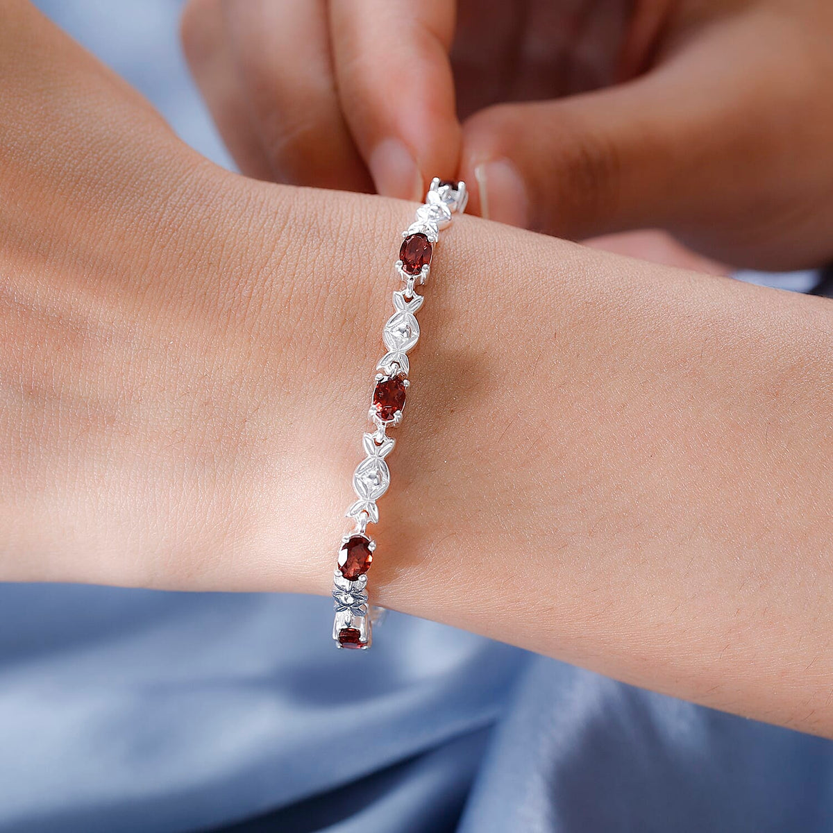 Mozambique Garnet Bracelet Size 6.5 With 2 inch Extender in Sterling Silver 4.56 Ct., Silver wt. 5.00 Gms 3830136 3