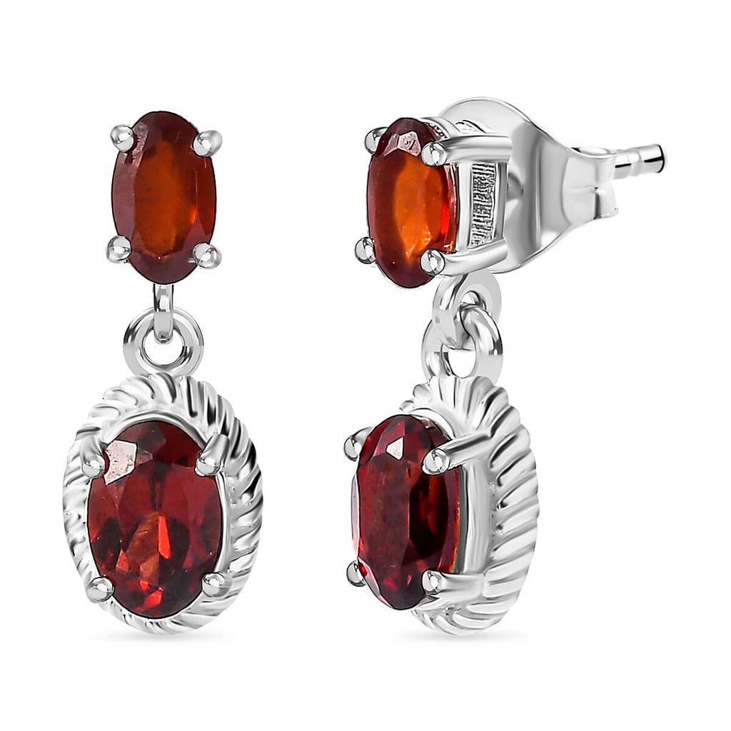 Mozambique Garnet  Dangle Earrings in Sterling Silver 1.84 Ct.