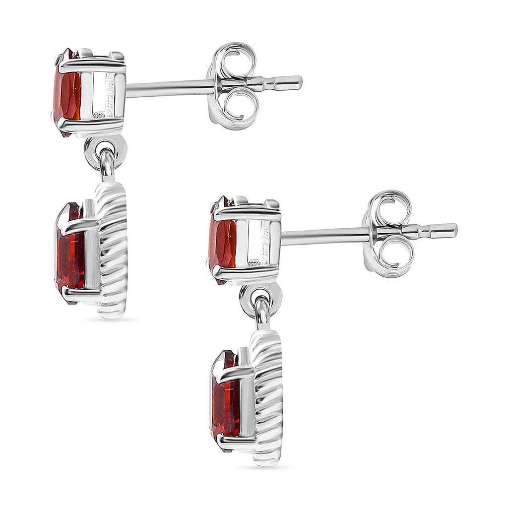 Mozambique Garnet  Dangle Earrings in Sterling Silver 1.84 Ct.